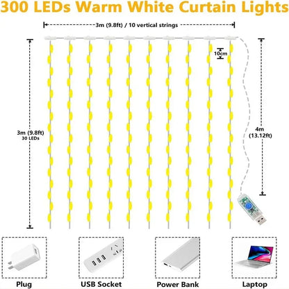 3M LED Curtain String Lights – USB-Powered Fairy Garland with 8 Modes (2025 Edition)