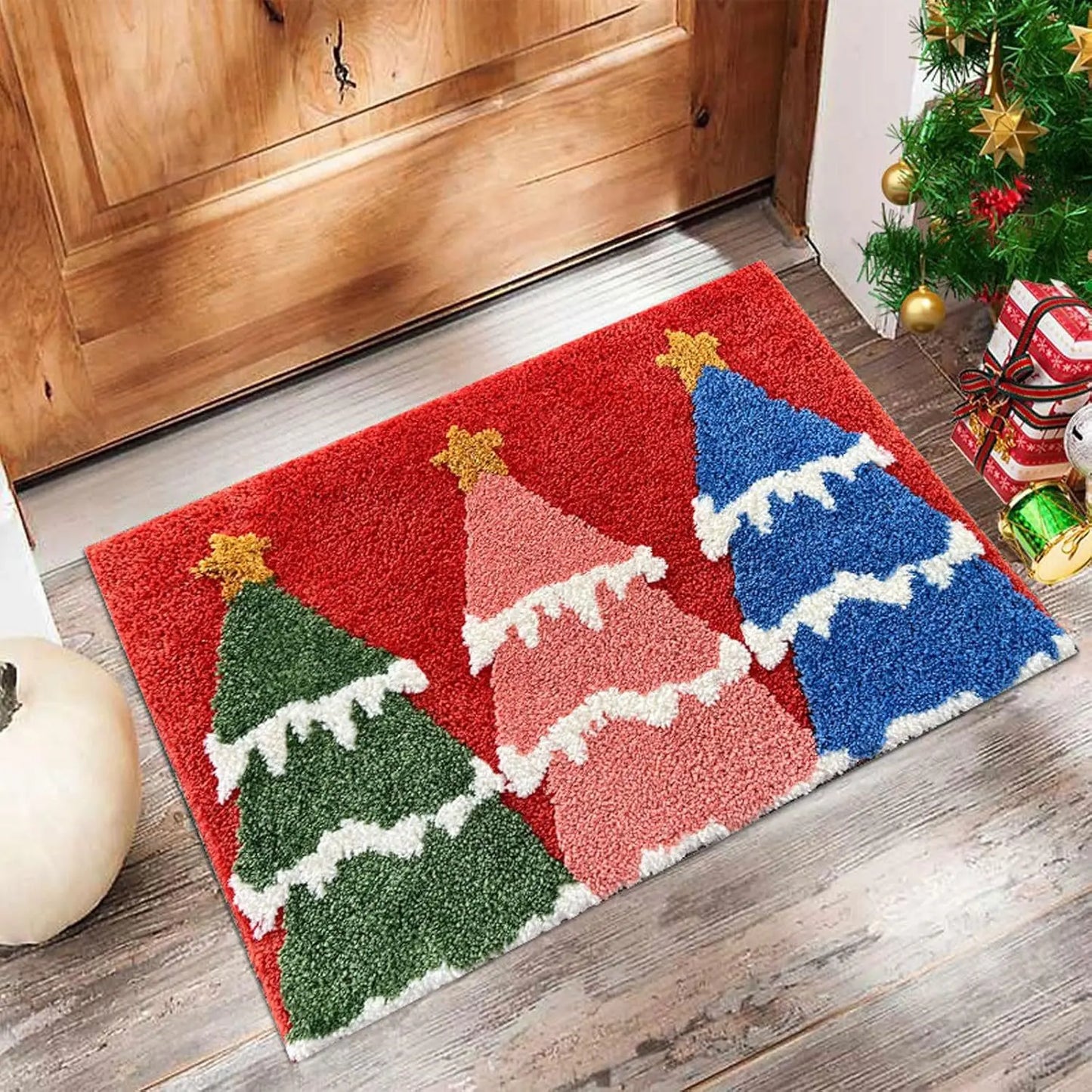 Christmas Door Mat – Santa & Gingerbread Holiday Welcome Rug for Indoor/Outdoor Home Décor