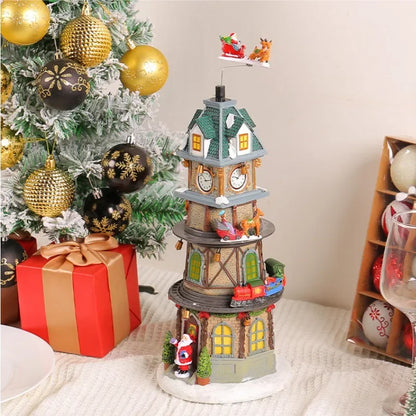 Christmas Tree Music Box Ornament – LED Light-Up Resin Figurine with Rotating Train, Santa & Deer (2025 Edition)