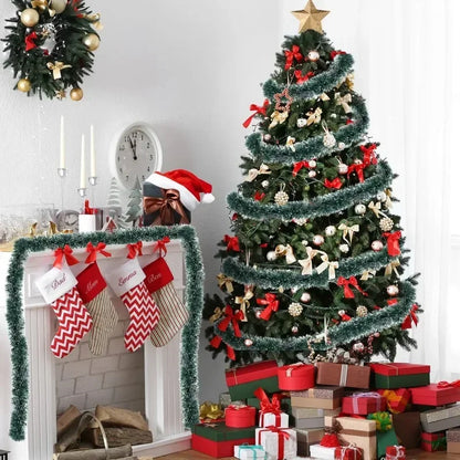 2–60M Green Christmas Tinsel Garland – Weather-Resistant Ribbon with Optional Pinecones, Berries & Lights for Indoor/Outdoor Holiday Décor (2025 Edition)