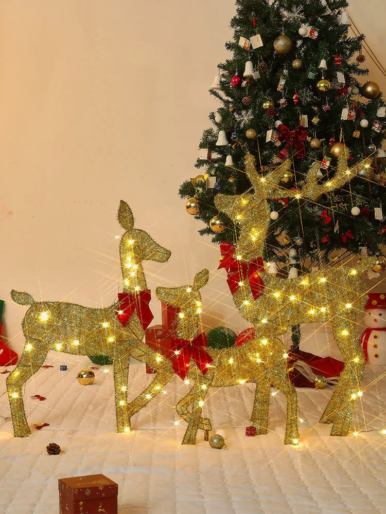 3-Piece Light-Up Iron Reindeer Set – Handmade Christmas Garden Ornaments with LED Lights for Outdoor Décor (2025 Edition)