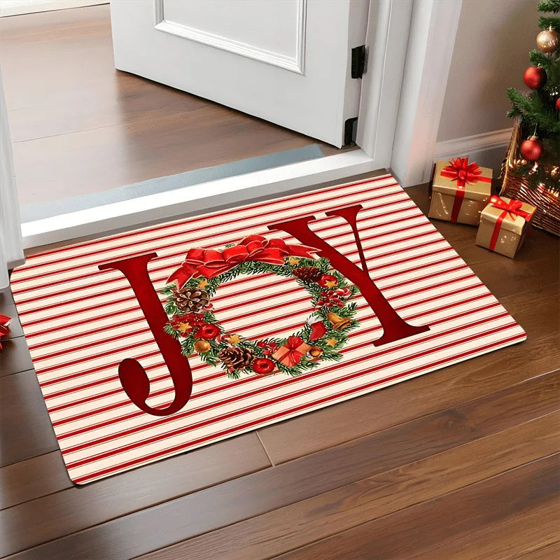 Christmas Door Mat – Santa & Gingerbread Holiday Welcome Rug for Indoor/Outdoor Home Décor