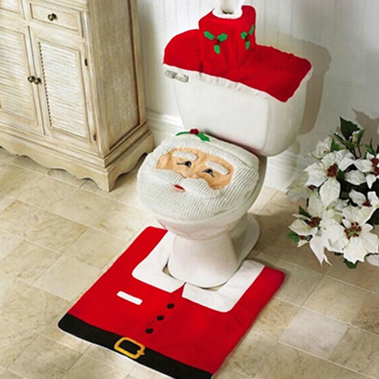 Santa Claus Christmas Toilet Seat Cover Set – Cute Bathroom Mat & Radiator Cap for Home Décor & Gifting