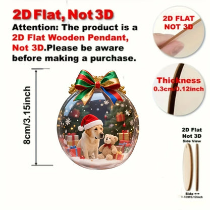 8‑Piece Christmas Wooden Dog Ornaments – Cute 2D Hanging Pendants for Home, Window & Party Décor
