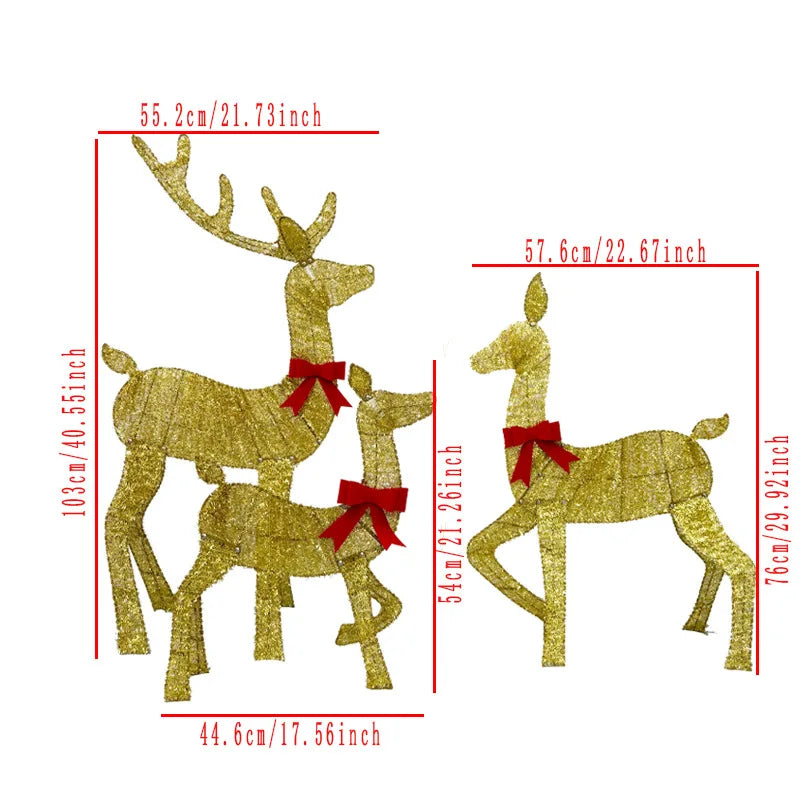 3-Piece Light-Up Iron Reindeer Set – Handmade Christmas Garden Ornaments with LED Lights for Outdoor Décor (2025 Edition)