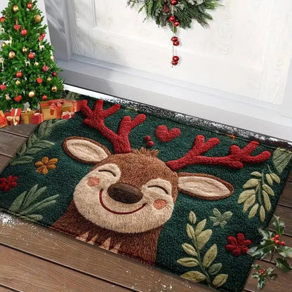 Christmas Door Mat – Santa & Gingerbread Holiday Welcome Rug for Indoor/Outdoor Home Décor
