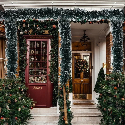2–60M Green Christmas Tinsel Garland – Weather-Resistant Ribbon with Optional Pinecones, Berries & Lights for Indoor/Outdoor Holiday Décor (2025 Edition)