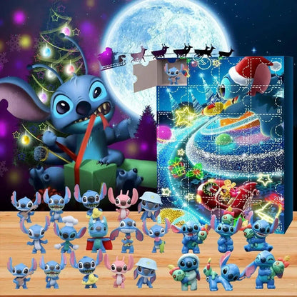 Cartoon Advent Calendar– 24-Day Countdown Resin Gift with Stitch & Santa Designs for Christmas & New Year (2025 Edition)