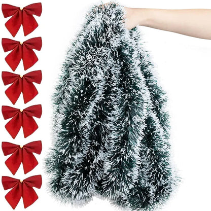 Christmas Bow & Tinsel Ribbon Garland – Green Cane Hanging Ornament for Tree, Wreaths, Parties & Holiday Décor (2025 Edition)