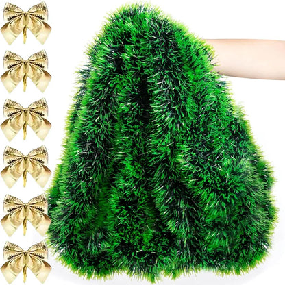 Christmas Bow & Tinsel Ribbon Garland – Green Cane Hanging Ornament for Tree, Wreaths, Parties & Holiday Décor (2025 Edition)