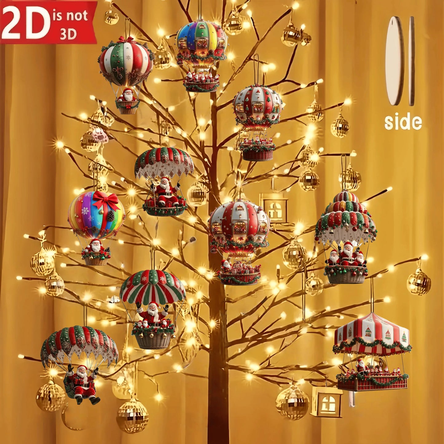 10 Wooden Hot Air Balloon Santa Ornaments – Flat Christmas Tree Pendants for Festive Home Décor & Gifting (2025 Edition)