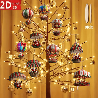 10 Wooden Hot Air Balloon Santa Ornaments – Flat Christmas Tree Pendants for Festive Home Décor & Gifting (2025 Edition)