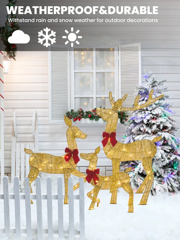 3-Piece Light-Up Iron Reindeer Set – Handmade Christmas Garden Ornaments with LED Lights for Outdoor Décor (2025 Edition)