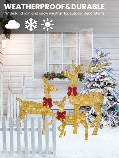 3-Piece Light-Up Iron Reindeer Set – Handmade Christmas Garden Ornaments with LED Lights for Outdoor Décor (2025 Edition)