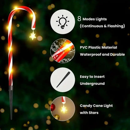 8pcs Solar Candy Cane Garden Lights – Waterproof LED Holiday Pathway Lights with 8 Functions for Christmas & New Year Décor (2025 Edition)
