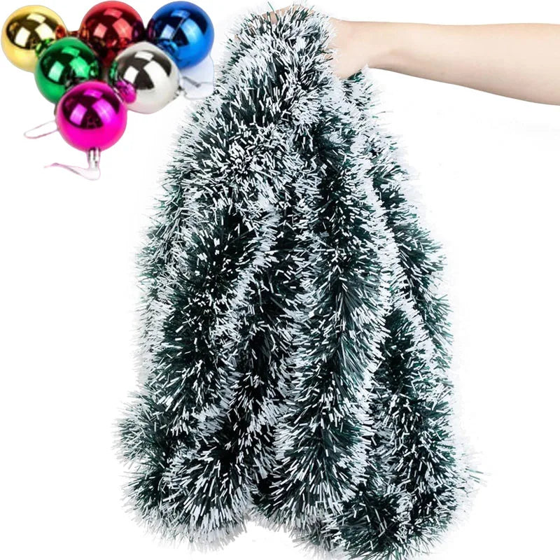 Christmas Bow & Tinsel Ribbon Garland – Green Cane Hanging Ornament for Tree, Wreaths, Parties & Holiday Décor (2025 Edition)