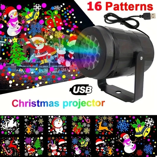 Christmas LED Projector Light – 16 Rotating Patterns with Snowflakes & Santa, Weatherproof Stage Light for Indoor/Outdoor Décor (2025 Edition)