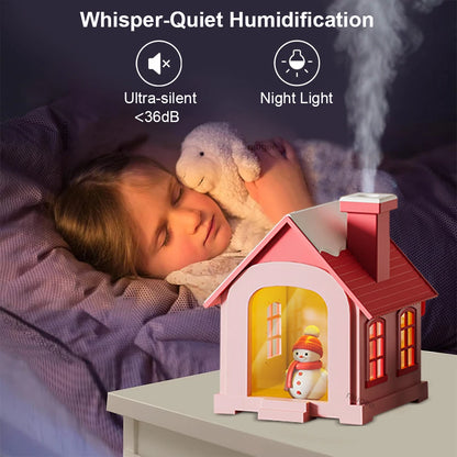 Micro Snow House Humidifier – 7-Colour LED Landscape Diffuser with Adjustable Mist Modes for Bedroom, Office & Car (2025 Edition)