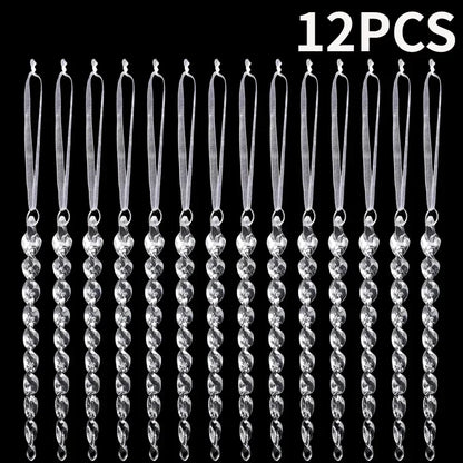 2/12-Piece Acrylic Snowflake & Icicle Ornaments – Crystal Clear Christmas Tree Pendants for Holiday & Winter Party Décor (2025 Edition)