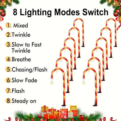 8pcs Solar Candy Cane Garden Lights – Waterproof LED Holiday Pathway Lights with 8 Functions for Christmas & New Year Décor (2025 Edition)