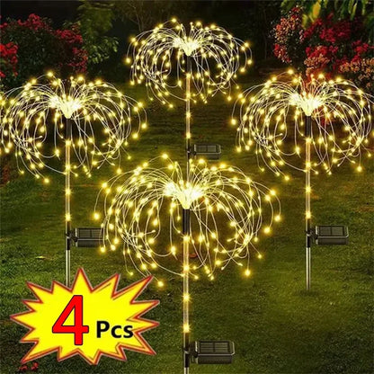 Solar Firework Fairy Lights – 1/2/4-Pack Outdoor LED Garden Decoration with 2 Modes for Christmas, Weddings & Pathway Lighting (2025 Edition)