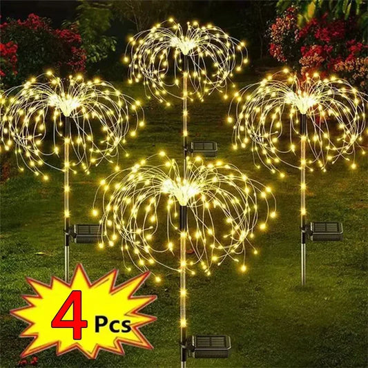 Solar Firework Fairy Lights – 1/2/4-Pack Outdoor LED Garden Decoration with 2 Modes for Christmas, Weddings & Pathway Lighting (2025 Edition)