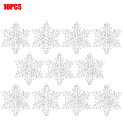 10-Piece Acrylic Snowflake Pendants – Transparent Crystal Ornaments for Christmas Tree & New Year Home Décor (2025 Edition)