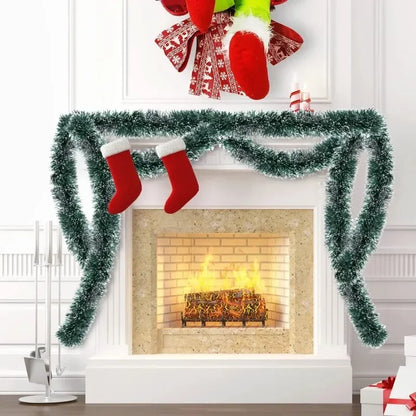 2–60M Green Christmas Tinsel Garland – Weather-Resistant Ribbon with Optional Pinecones, Berries & Lights for Indoor/Outdoor Holiday Décor (2025 Edition)