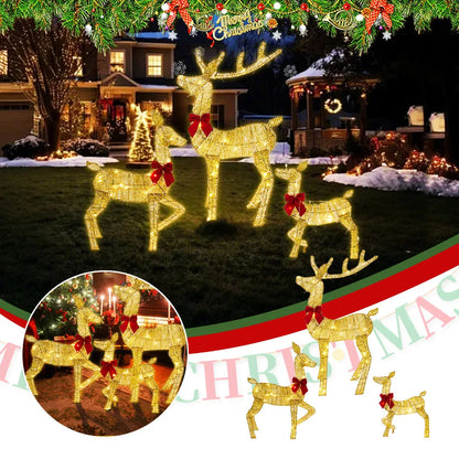 3-Piece Light-Up Iron Reindeer Set – Handmade Christmas Garden Ornaments with LED Lights for Outdoor Décor (2025 Edition)