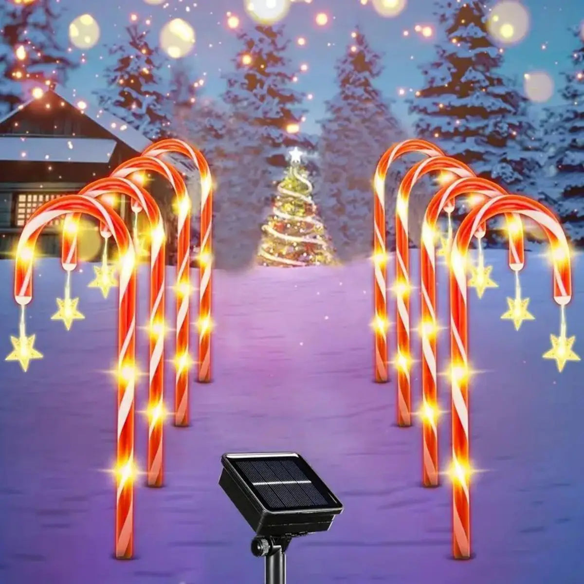 8pcs Solar Candy Cane Garden Lights – Waterproof LED Holiday Pathway Lights with 8 Functions for Christmas & New Year Décor (2025 Edition)