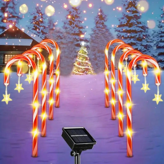 8pcs Solar Candy Cane Garden Lights – Waterproof LED Holiday Pathway Lights with 8 Functions for Christmas & New Year Décor (2025 Edition)