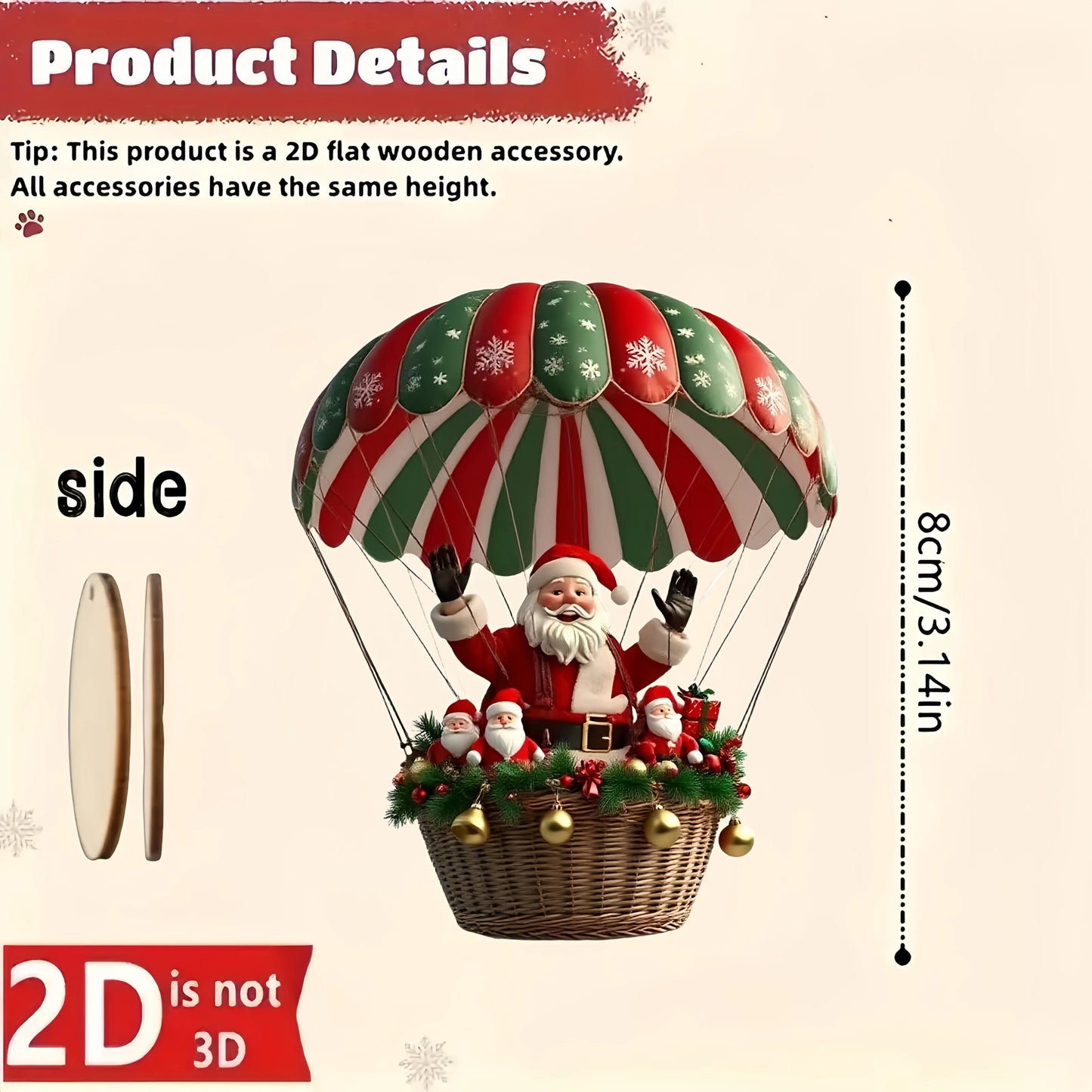 10 Wooden Hot Air Balloon Santa Ornaments – Flat Christmas Tree Pendants for Festive Home Décor & Gifting (2025 Edition)