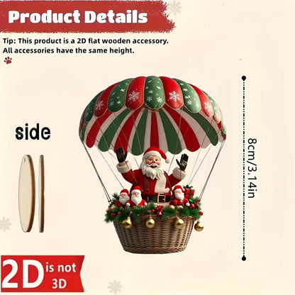 10 Wooden Hot Air Balloon Santa Ornaments – Flat Christmas Tree Pendants for Festive Home Décor & Gifting (2025 Edition)