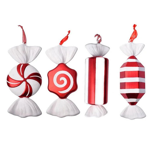 1 or 4-Piece Large Red Candy Cane Christmas Ball Ornaments – Hanging Tree Pendants for Holiday Décor & Gifting (2025 Edition)