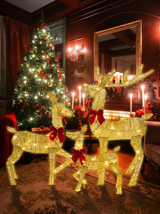 3-Piece Light-Up Iron Reindeer Set – Handmade Christmas Garden Ornaments with LED Lights for Outdoor Décor (2025 Edition)
