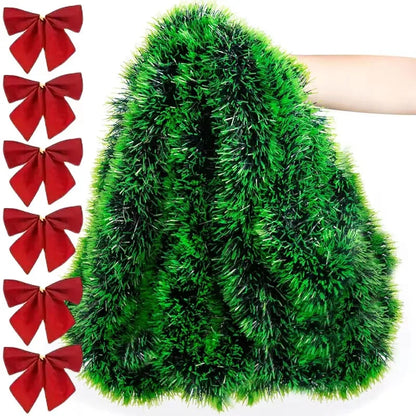 Christmas Bow & Tinsel Ribbon Garland – Green Cane Hanging Ornament for Tree, Wreaths, Parties & Holiday Décor (2025 Edition)