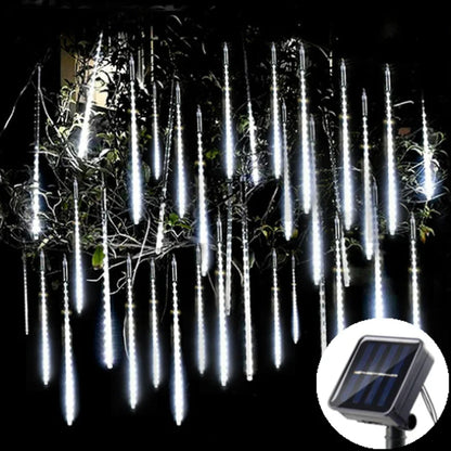 Solar Meteor Shower Light String – Waterproof LED Tubes in RGB & Warm Colours for Garden, Street & Holiday Décor (2025 Edition)