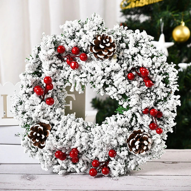 30cm White Wooden Christmas Wreath – Handmade Rattan Garland for Front Door, Window & Indoor Holiday Décor (2025 Edition)