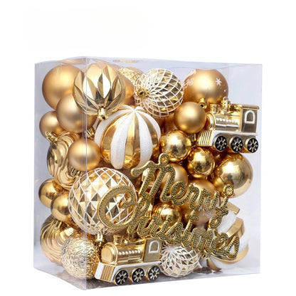 65-Piece Champagne Gold Christmas Ball Ornaments – Matte, Glossy & Textured Tree Decorations with Mixed Shapes & “Merry Christmas” Accents (2025 Edition)