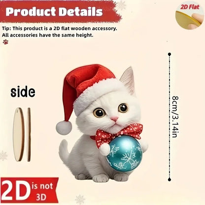 Christmas Cat Tree Ornaments – 12pcs Wooden 2D Decorations for Holiday Home & Festive Party Décor