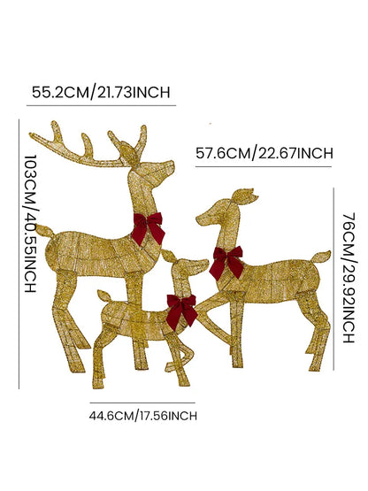 3-Piece Light-Up Iron Reindeer Set – Handmade Christmas Garden Ornaments with LED Lights for Outdoor Décor (2025 Edition)