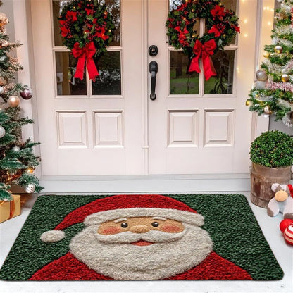 Christmas Door Mat – Santa & Gingerbread Holiday Welcome Rug for Indoor/Outdoor Home Décor