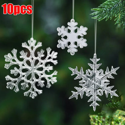 10-Piece Acrylic Snowflake Pendants – Transparent Crystal Ornaments for Christmas Tree & New Year Home Décor (2025 Edition)