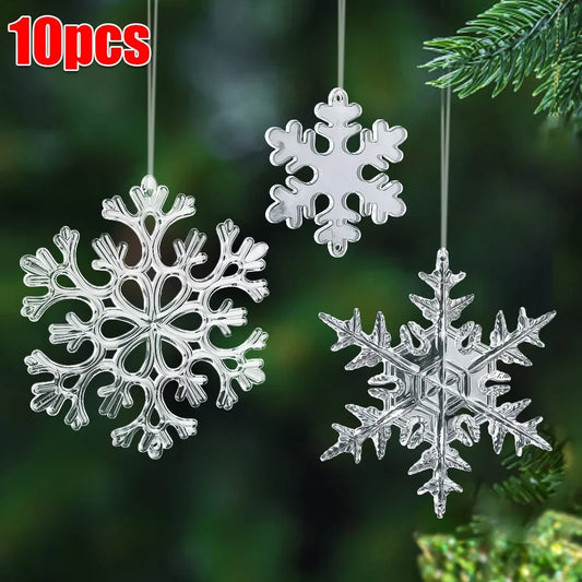 10-Piece Acrylic Snowflake Pendants – Transparent Crystal Ornaments for Christmas Tree & New Year Home Décor (2025 Edition)
