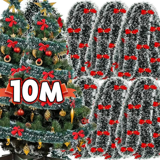 Christmas Bow & Tinsel Ribbon Garland – Green Cane Hanging Ornament for Tree, Wreaths, Parties & Holiday Décor (2025 Edition)