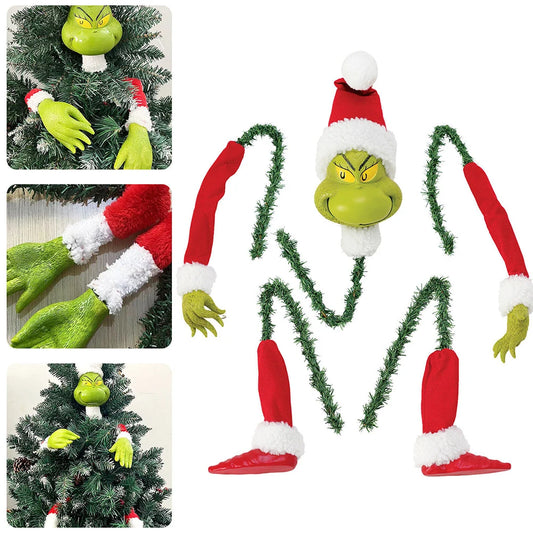 Tree Topper Set – Stuffed Grinch-Inspired Head, Arms & Legs Garland Ornaments for Christmas Tree Décor (2025 Edition)