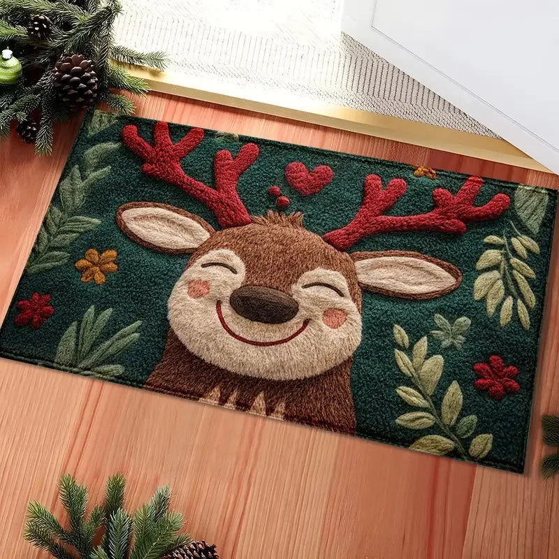 Christmas Door Mat – Santa & Gingerbread Holiday Welcome Rug for Indoor/Outdoor Home Décor