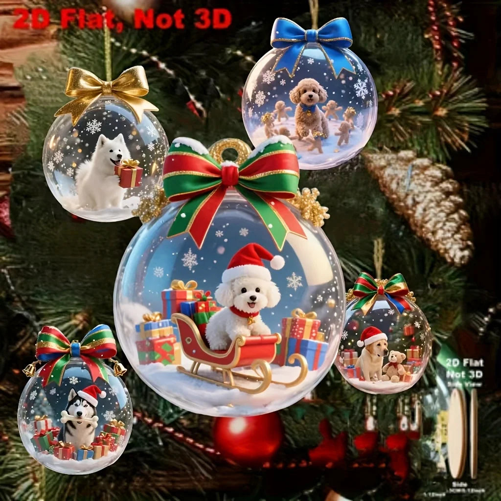 8‑Piece Christmas Wooden Dog Ornaments – Cute 2D Hanging Pendants for Home, Window & Party Décor