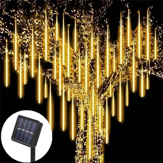 Solar Meteor Shower Light String – Waterproof LED Tubes in RGB & Warm Colours for Garden, Street & Holiday Décor (2025 Edition)