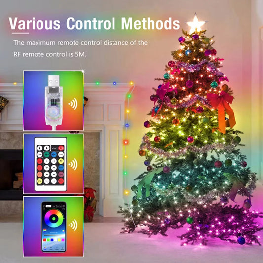 Dreamcolor Bluetooth LED Fairy Lights – RGBIC USB Garland for Christmas Tree, Wedding & Party Décor (2M–40M, IP65 Waterproof)